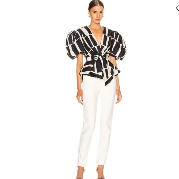 NWT JOHANNA ORTIZ Mastermind Two-tone Puff-sleeve Top In Black/Ecru Size 0 - Picture 14 of 14